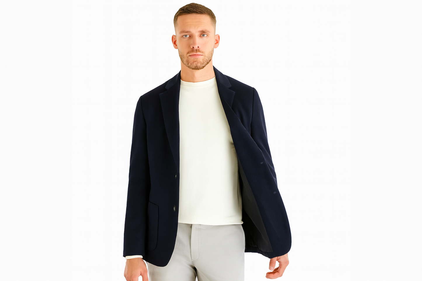 Generated blazer image with model and white background