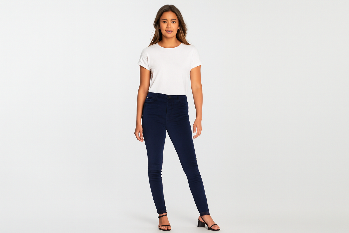 Generated image of Hispanic model in white t-shirt and dark jeans