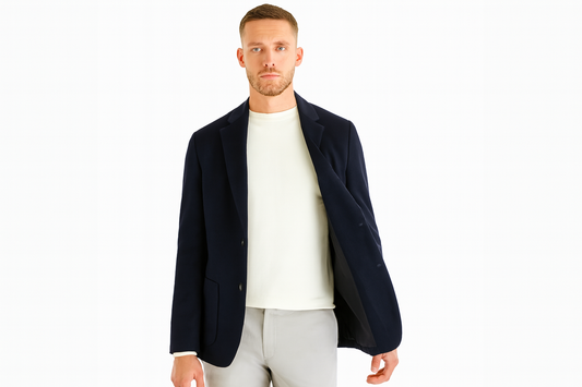 Generated blazer image with model and white background